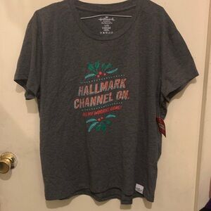 Women’s Hallmark Gray T-Shirt with Festive Design, size Large.